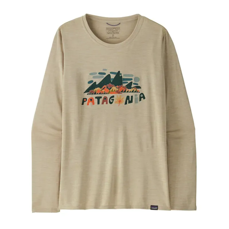 Patagonia Women's Long-Sleeved Capilene Cool Daily Graphic Shirt In Fitz Roy Foliage Pumice X-Dye